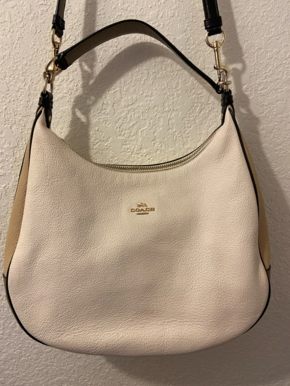 Coach Harley Hobo Geometric Ivory Tri-Color Pebbled Leather Shoulder Bag